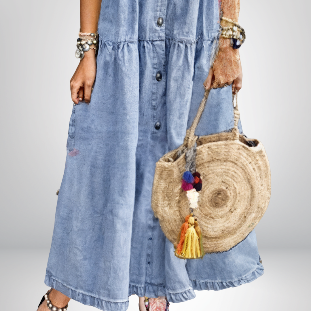 Sofia™ | Abito in Denim Morbido con Bottoni