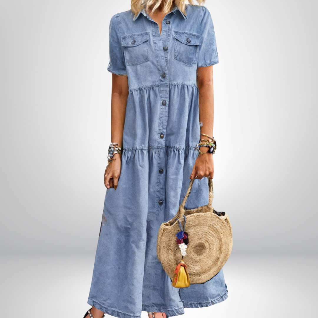 Sofia™ | Abito in Denim Morbido con Bottoni