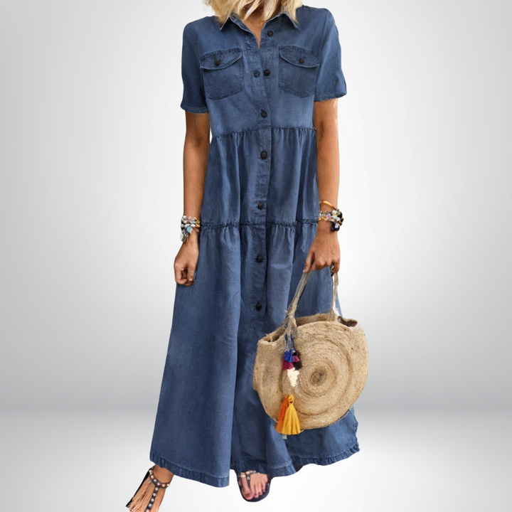 Sofia™ | Abito in Denim Morbido con Bottoni