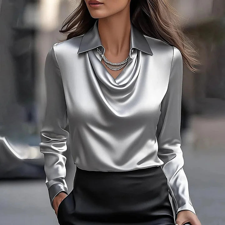 Serena | Camicetta Elegante In Raso Con Scollo Drappeggiato